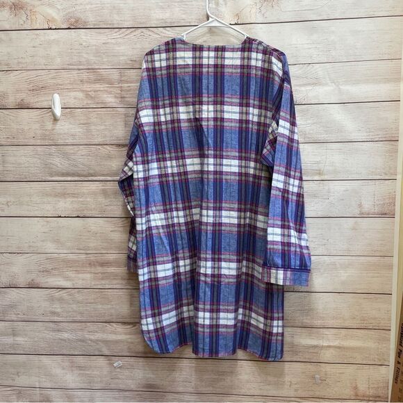 VINTAGE ESLEEP DORM FLANNEL SLEEP SHIRT IN PURPLE PLAID - Picture 5 of 6